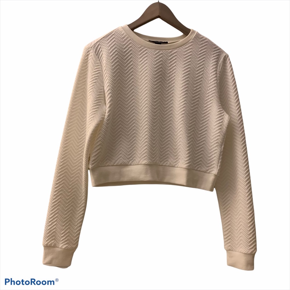 NEW Forever 21 Chevron cream crop sweater SIZE M NWT